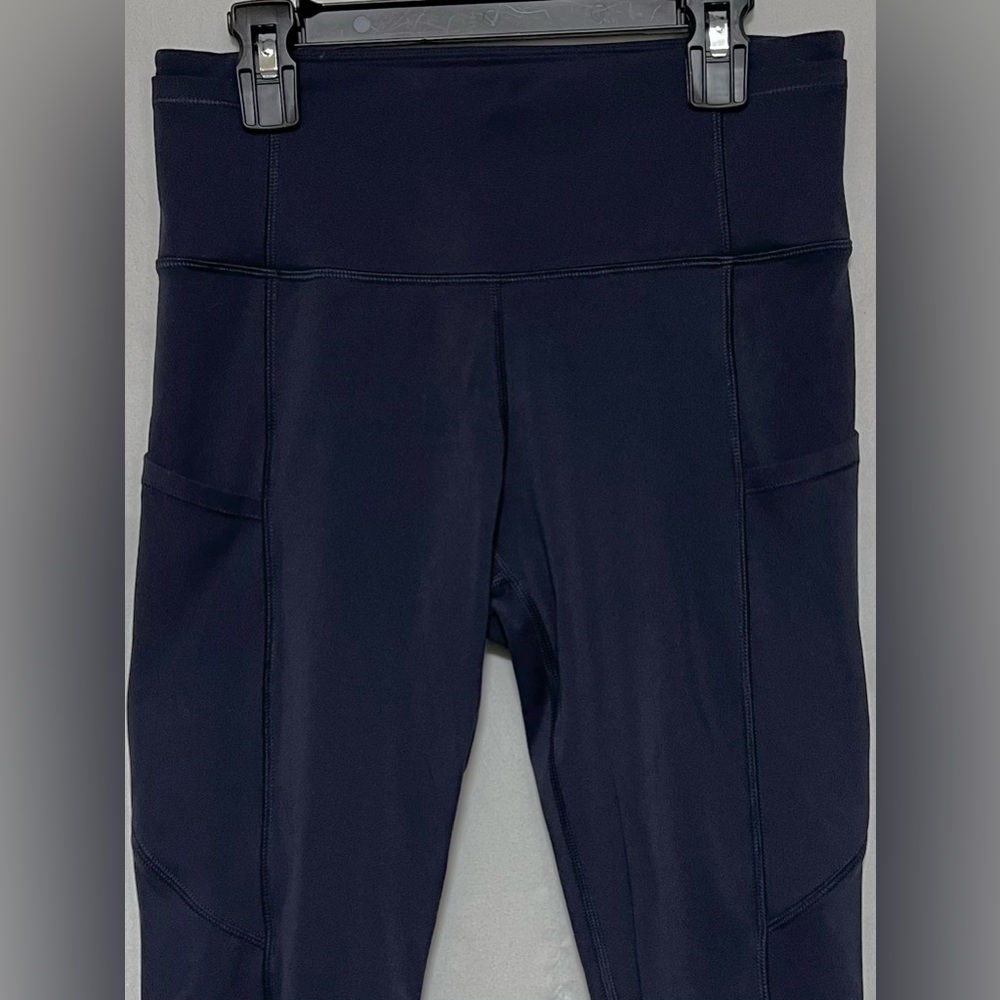Navy Blue High Rise Yoga Leggings Running Activewear Workout Gym Pockets - Picture 3 of 9